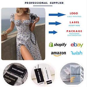 Novedad de 2024, vestido Floral informal para mujer europea americana con cuello cuadrado, Vestido largo de verano de manga corta con flores frescas - Product Image 5