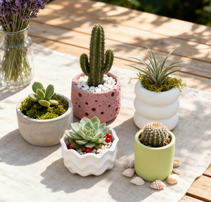 Vaso <span class=keywords><strong>in</strong></span> <span class=keywords><strong>Cemento</strong></span> Poco Profondo con Drenaggio, Piccolo Contenitore Verde per Fiori, Piante Grasse e Cactus - Product Image 2