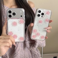 Coque de protection pour iPhone 18 Pro Max, style japonais, époxy brillant, TPU, design 3D fleurs, compatible avec les modèles 16, 17 Pro, 15, 14