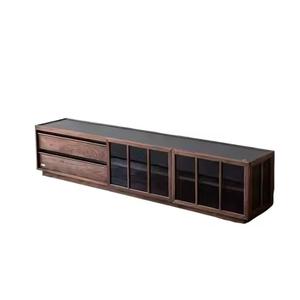 Mueble <span class=keywords><strong>de</strong></span> TV Moderno <span class=keywords><strong>de</strong></span> Nogal con Puertas <span class=keywords><strong>de</strong></span> Vidrio <span class=keywords><strong>y</strong></span> Cajón, Diseño <span class=keywords><strong>de</strong></span> Mediados <span class=keywords><strong>de</strong></span> Siglo para Sala <span class=keywords><strong>de</strong></span> Estar <span class=keywords><strong>y</strong></span> Dormitorio, Centro <span class=keywords><strong>de</strong></span> Entretenimiento - Product Image 1