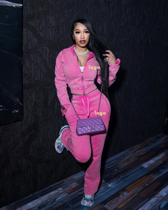 Set da <span class=keywords><strong>donna</strong></span> di alta qualità in due pezzi Set personalizzato giacca con Zip pantaloni della tuta Casual Jogger felpa con cappuccio <span class=keywords><strong>abbigliamento</strong></span> da <span class=keywords><strong>donna</strong></span> - Product Image 2