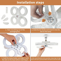 Ventilateur de plafond détachable E27 avec télécommande et 3 températures de couleur, lampe LED en cristal à intensité variable pour chambre, cuisine, bureau