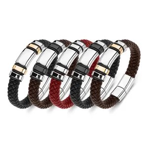 Hip Hop Trend Jewelry New Fashion Men's Personality Creative Design Genuine Leather Glossy Titanium Steel Bracelet