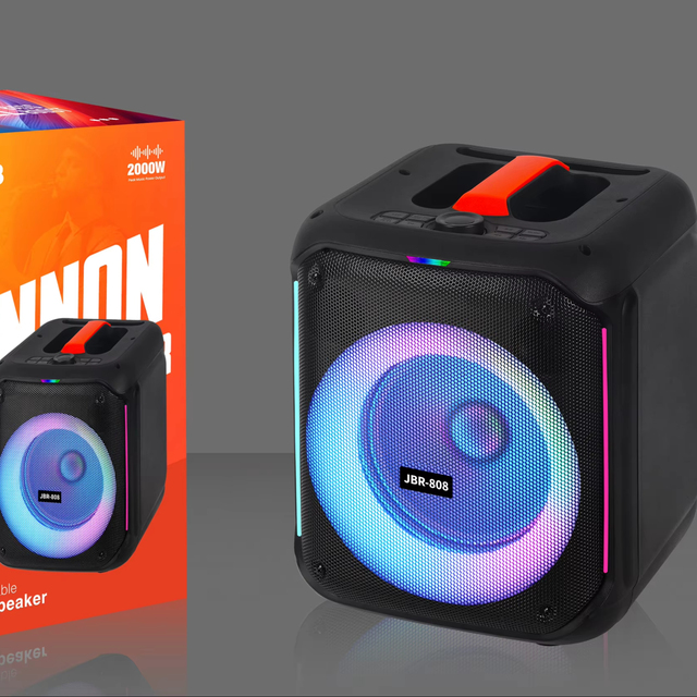 JBR-808 NDR Professional Audio Speaker with 8-Inch Stereo Sound Wireless Microphone & RGB LED Lighting AUX Communication