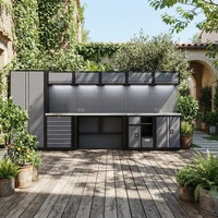 Système de rangement d'atelier et de garage 5 pièces avec panneau perforé, établi, éclairage LED et ensemble de meubles de sol