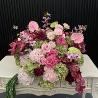 Boule de fleurs artificielles personnalisée PPS, rose, verte, marron, multicolore, pour décoration de table de mariage et événements