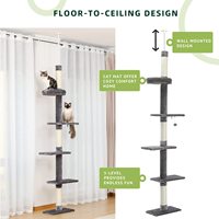 Arbre à chat Tour pour chat à 5 niveaux du sol au plafond Hauteur réglable Grand centre d'activités d'escalade pour chat avec griffoir, lit confortable