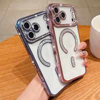 Coque de luxe scintillante pour iPhone 18 17 16 Pro Max 16 Plus, coque arrière transparente magnétique avec diamants, étuis de téléphone mignons et brillants, vente en gros