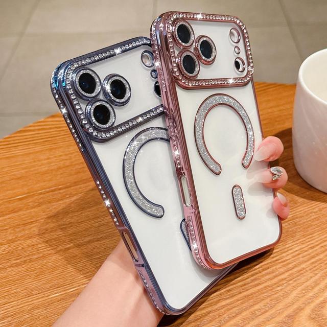 Luxury Glitter Case for iPhone 18 17 16 Pro Max 16 Plus Back Cover Transparent Magnetic Diamond Bling Cute Phone Cases Wholesale