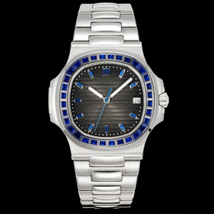 Reloj Deportivo Elegante con Acabado Platino Premium, Caja de Acero 316L, Esfera con Diseño de Onda Horizontal, Ideal para Viajes de Negocios y Ocio - Product Image 1
