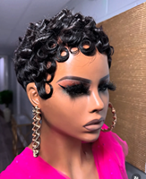 Pelucas de Cabello Humano Corto Estilo Pixie Vietnamita de Kemy Hair Wholesale, Pre-Desenredadas, Rizadas Naturales con Flequillo, Sin Pegamento, para Mujeres Negras
