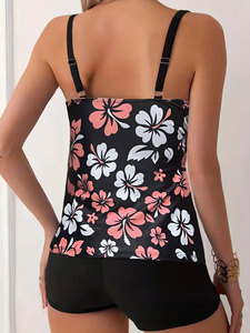 Nouveau maillot de bain deux pièces pour <span class=keywords><strong>femme</strong></span>, <span class=keywords><strong>tankini</strong></span> <span class=keywords><strong>amincissant</strong></span> sans manches, imprimé floral, col rond, short boxer en mousseline, sans armatures - Product Image 6