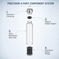 Flacon en verre stérile rechargeable de 3 ml pour emballage de liquides, avec logo imprimé personnalisé, options de couleur, commande en gros
