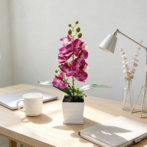 Plante artificielle en pot d'orchidée Phalaenopsis de 32 pouces en caoutchouc souple pour l'affichage dans les hôtels et les restaurants, fausse fleur, bonsaï, ornement vert - Product Image 2