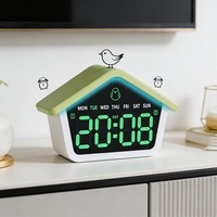 Einfacher, hausförmiger digitaler Wecker aus Kunststoff, geräuschlos, multifunktional, mit Nachtlicht, Thermometer, externer Stromversorgung, minimalistisch