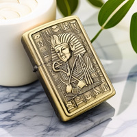 Nouveau Briquet à Essence Créatif et Original en Alliage de Zinc, Coupe-Vent, avec Roue d'Allumage en Relief Motif Pharaon, pour Cigares et Cigarettes