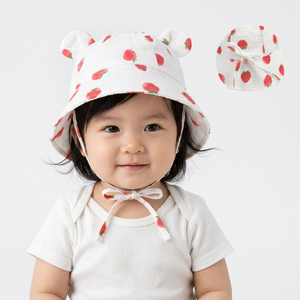 Nouveau chapeau de pêcheur rayé pour bébé, en coton pur, respirant, coupe-vent, avec motif d'ours de dessin animé, pour enfants de 1 à 3 ans, imprimé de fruits et de fleurs - Product Image 1
