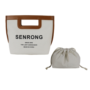 Vintage Style <b>Canvas</b> <b>Shopper</b> Bag with Brown Faux Leather Cutout Handles Large Capacity Eco Friendly Lady Tote Purse - Product Image 6