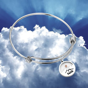 Pulsera Ajustable y Elástica de Acero Inoxidable con Semilla de Mostaza y la Frase '<span class=keywords><strong>Faith</strong></span> Move Mountains', Joyería Inspirada en la Fe, Resistente al Deslustre - Product Image 3