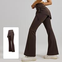 Nouvelles culottes évasées froncées unies taille haute effet froissé 2-en-1, pantalon de yoga respirant en polyester/spandex pleine longueur