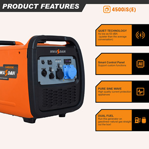 Générateur à onduleur HWASDAN, 4000W, super silencieux, double carburant, portable, avec démarrage à distance/électrique, pour usage domestique et camping - Product Image 2