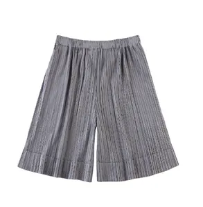 Miyake 2024 Spring Summer Pleated Shorts Comfortable Round Collar Simple Slim Tight Temperament Elastic Loose Free Size