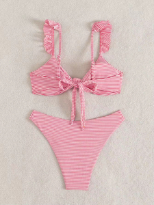 Custom Sexy <b>Leopard</b> Color Two Piece Bikini Set Beachwear <b>Tie</b> Back Swimwear - Product Image 6