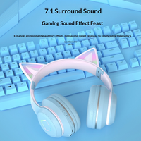 Headset BT dengan Efek Lampu RGB 40mm Dinamis Over Ear untuk Penerbangan dan Perjalanan, Kabel & Nirkabel Mode Ganda, Codec AAC, BT V5.1