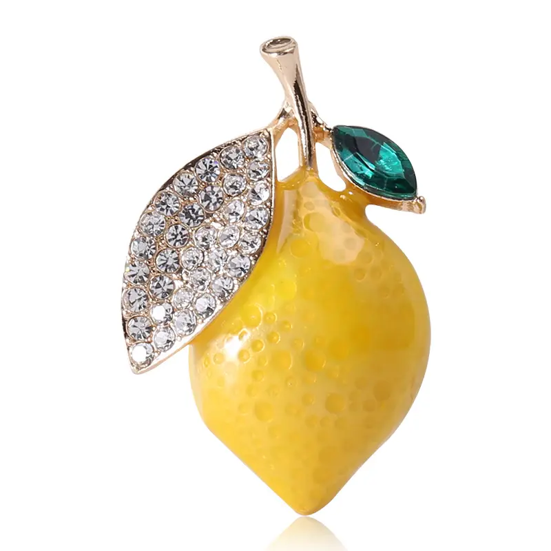 Großhandel Luxus Strass Obst Brosche Pin kleine Zitronen brosche für Damen Stoff dekoration