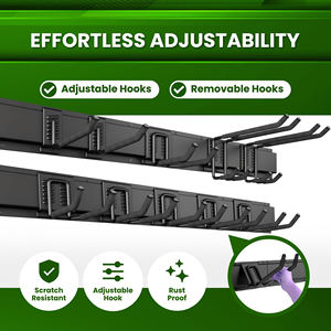 Organizador de herramientas de garaje de metal de 64 pulgadas, soporte de estante de herramientas de alta resistencia para montaje en pared, ganchos ajustables para equipo de jardín de patio de garaje - Product Image 4