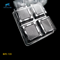 Plateau alimentaire carré en plastique PET TIANCHOU à 4 compartiments, transparent, recyclable, personnalisé en usine, pour gâteaux de lune au chocolat et desserts