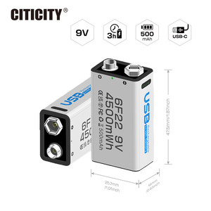 Batterie lithium-ion rechargeable USB CITICITY 4500mAh 9V C901, 1200+ cycles avec câble de charge USB-A et USB-C pour usage domestique - Product Image 2