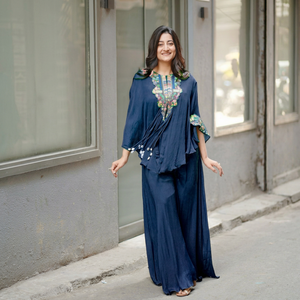 Ensemble Blouse et Palazzo Ethnique pour Femme, Tenue Indienne et Pakistanaise Brodée, pour Mariage, Fête, Diwali - Product Image 1