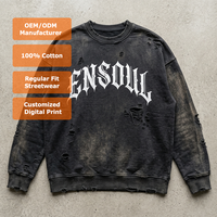 Sweat-shirt à col rond surdimensionné pour homme, grammage lourd, vintage, personnalisé, délavé à l'acide, effet usé, avec logo imprimé gothique, style streetwear, type pull à capuche