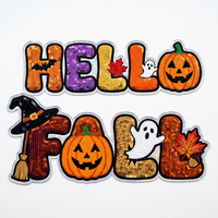 Patchs à paillettes Halloween, grands motifs d'automne effrayants (Citrouille, Fantôme, Chapeau de Sorcière), appliques brodées thermocollantes pour veste, sweat à capuche, décoration DIY