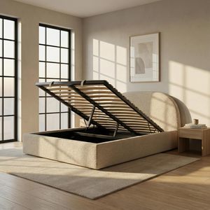 Letto Moderno Imbottito 140x200cm con Spazio di Archiviazione, Struttura a Doghe, Rivestimento in Velluto, Telaio in Legno, Capacità 250kg, <span class=keywords><strong>Testiera</strong></span> Imbottita - Product Image 2
