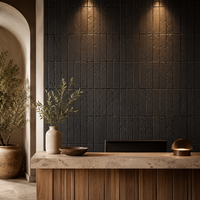 Carrelage mural en porcelaine aspect pierre calcaire noir mat, fait main, type métro, 50x200mm, pour la décoration de fonds de hall d'hôtel, café, restaurant
