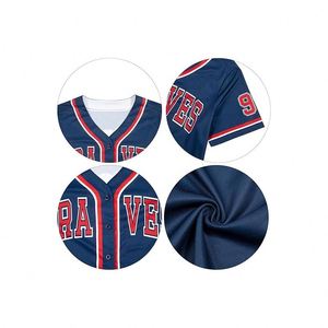 Sublimation Custom Button Sky Blue Purple V Neck Quick Dry Breathable <b>Baseball</b> Jersey - Product Image 5