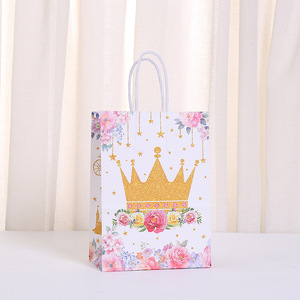 Sac en papier kraft blanc imprimé couronne <span class=keywords><strong>de</strong></span> château <span class=keywords><strong>de</strong></span> princesse rose pour cadeaux <span class=keywords><strong>de</strong></span> fête, accessoires vestimentaires, emballage <span class=keywords><strong>de</strong></span> bonbons - Product Image 4