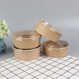 Hete Aanbieding 1300ml Wegwerp Bruine Kraft Papieren Voedselcontainer Schaal met Deksel Anzhu Merk Aangepast Logo Aangepaste Verpakking voor Soep en Salade - Product Image 2