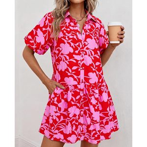 FOXA Womens <b>Summer</b> Floral Shirt <b>Dress</b> Puff Sleeve Button Down Mini <b>Boho</b> Casual Sun <b>Dress</b> Natural Waist Woven Fabric - Product Image 5