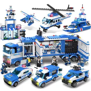 En iyi öğrenme Roleplay kök oyuncak 8 in 1 mobil komuta merkezi şehir polis istasyonu yapı taşı setleri