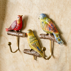 Uccello sul ramo di albero appendiabiti da parete produttore in resina artigianato uccelli pappagallo ami decorativi uccelli decorazioni per la casa - Product Image 6