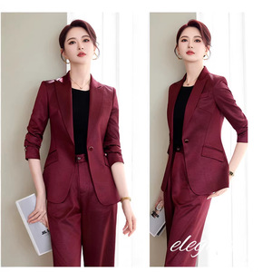 Women's Purple Suit Set Full Sleeve Satin Anti-Wrinkle Office Lady Workwear Commuting to Work - Product Image 2