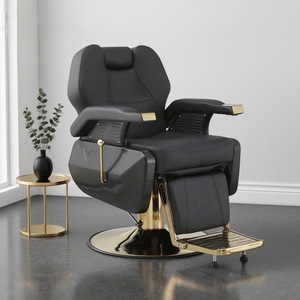 Sillas de Peluquería, Cadeira De Barbeiro Profissional, Bomba Hidráulica, Totalmente Negra, Cuero Sintético, Silla de Salón de Belleza para Hombres - Product Image 1