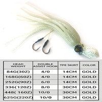 Leurre de pêche Alpha 84g-625g UV Glow TPE Squid Skirt Jig avec tête d'octopus 3D bionique et double hameçons assistants pour la pêche en haute mer depuis un bateau