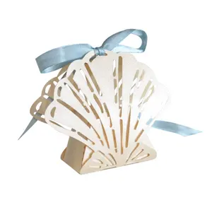 Mermaid party favors laser cut unique wedding seashell shape box with ribbon