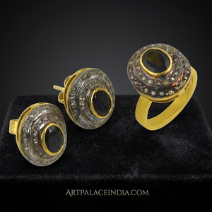 925artpalace diseñador tradicional diamante chapado en oro pendientes de plata y anillo conjunto glamorosa joyería Victoriana - Product Image 3