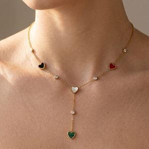 Elegante Collar de Acero de Titanio con Corazón y Diamantes Incrustados, Cadena de Clavícula de Alta Gama con Borla y Colgante Electrochapado - Product Image 1