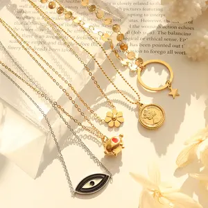 Joyas de acero inoxidable AL por thị trưởng Y2K thép không gỉ touces trang sức phụ nữ mắt hoa đồng xu Vòng Tròn Mặt dây chuyền vòng cổ